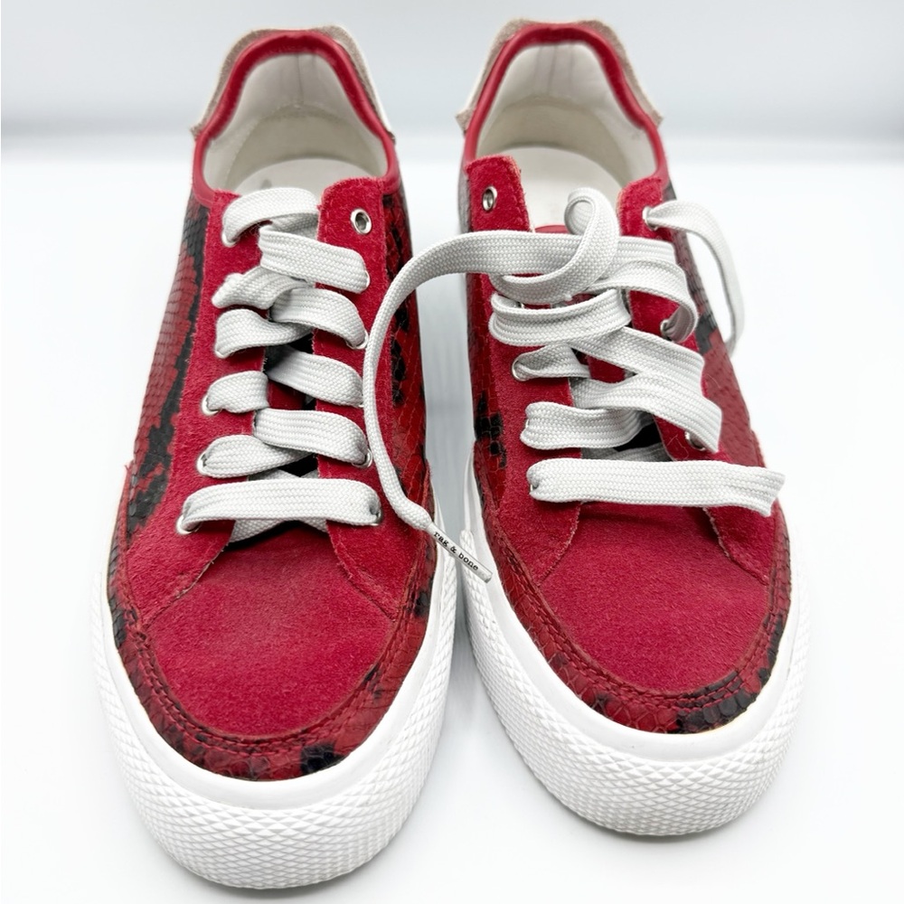 Rag & Bone RB Army Low Sneakers Red Suede Faux Snakeskin Print Size 38.5 - Picture 2 of 7